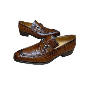 "CARRUCCI" Mens Brown Croc‎ Embossed Leather Horsebit Loafer Dress Shoes SZ 9